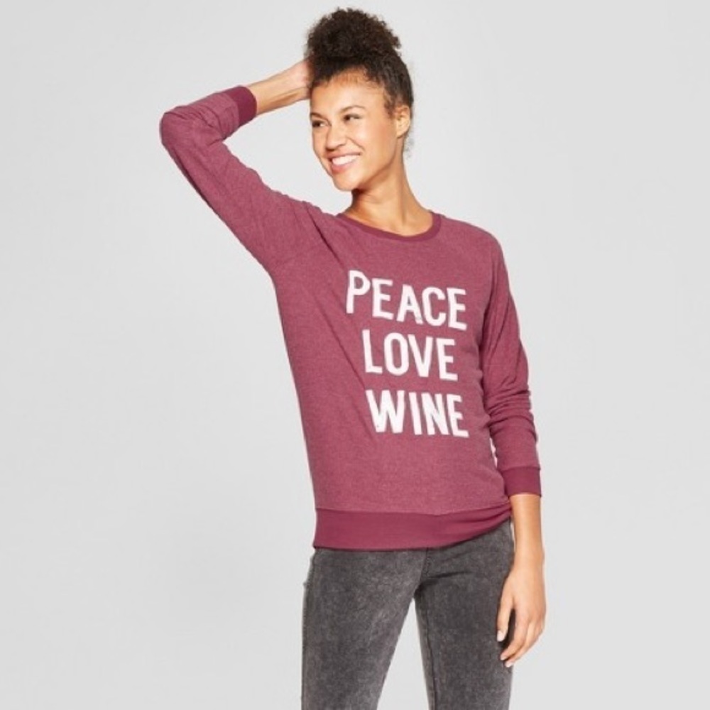 Peace Love Wine Graphic Pullover Sweatshirt Wine M